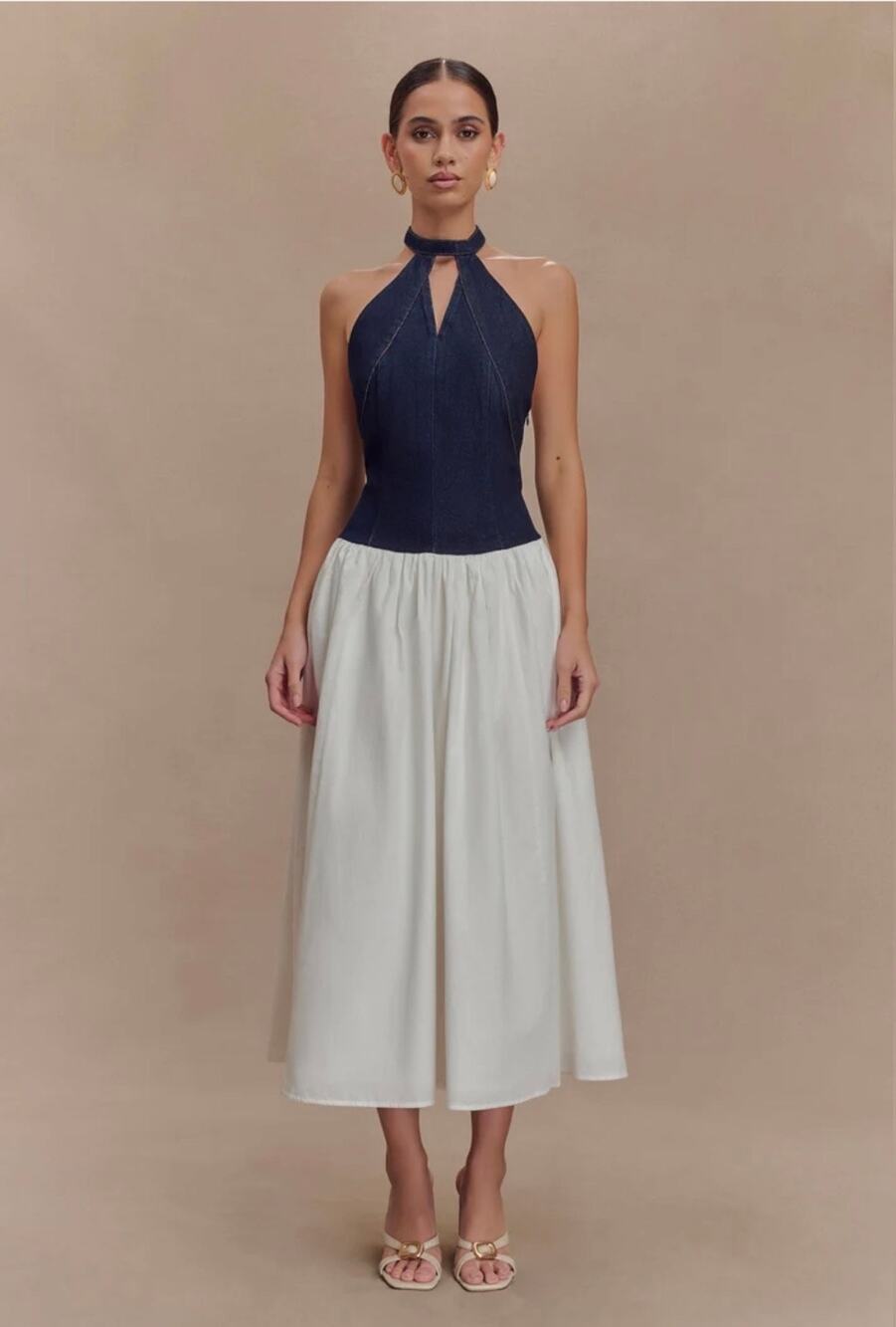 Meshki Ashwin Denim Cotton Midi Dress - Indigo Blue